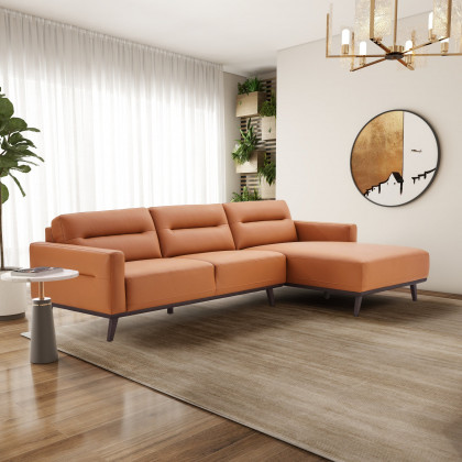 Ashcroft Ella L-Shaped Sectional Couch - Cognac PU Leather, Right Facing