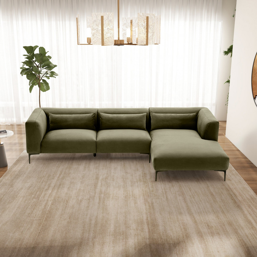 Ashcroft - Laley Right-Facing L-Shaped Velvet Sectional in Green