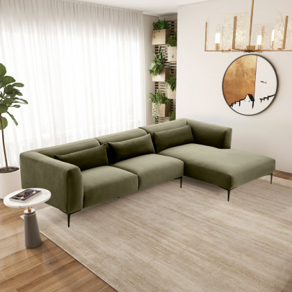 Ashcroft - Laley Right-Facing L-Shaped Velvet Sectional in Green