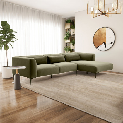 Ashcroft - Laley Right-Facing L-Shaped Velvet Sectional in Green