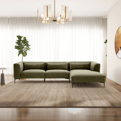Ashcroft - Laley Right-Facing L-Shaped Velvet Sectional in Green