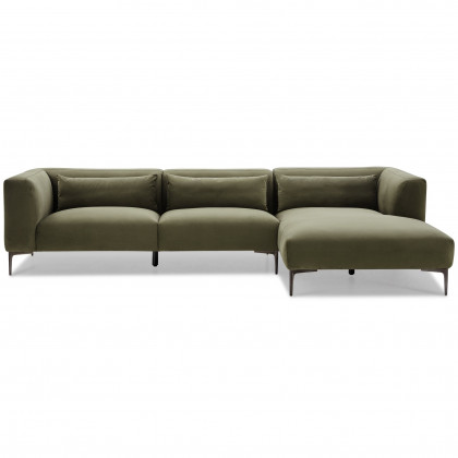 Ashcroft - Laley Right-Facing L-Shaped Velvet Sectional in Green