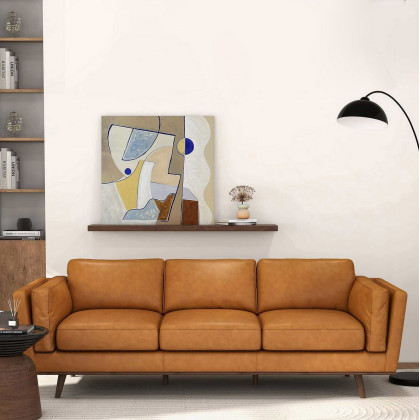 Ashcroft - Chase Mid-Century Modern Genuine Leather Sofa