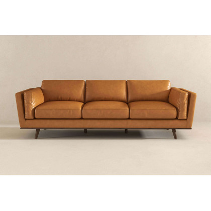 Ashcroft Chase Mid-Century Modern Genuine Leather Sofa - Tan