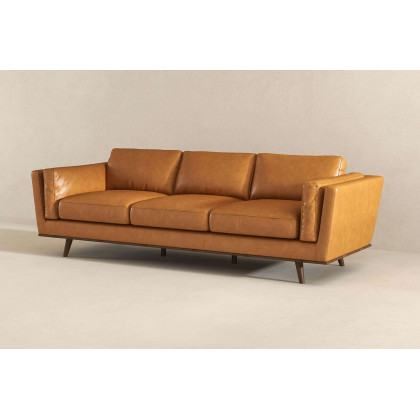 Ashcroft Chase Mid-Century Modern Genuine Leather Sofa - Tan