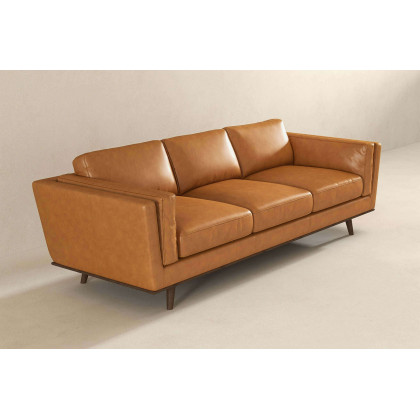 Ashcroft Chase Mid-Century Modern Genuine Leather Sofa - Tan