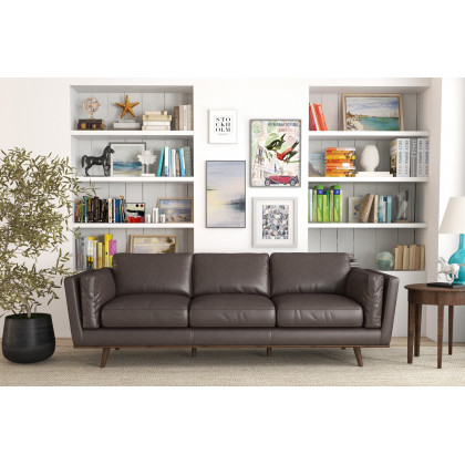 Ashcroft Chase Mid-Century Modern Genuine Leather Sofa - Brown