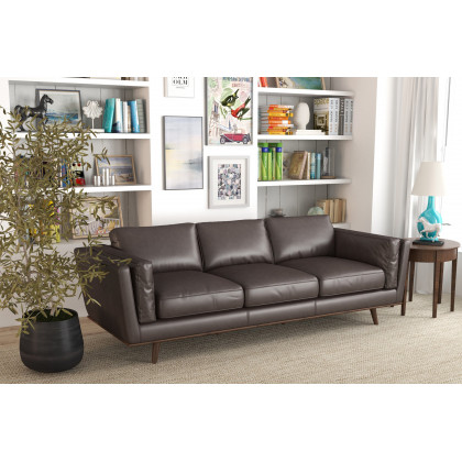Ashcroft Chase Mid-Century Modern Genuine Leather Sofa - Brown