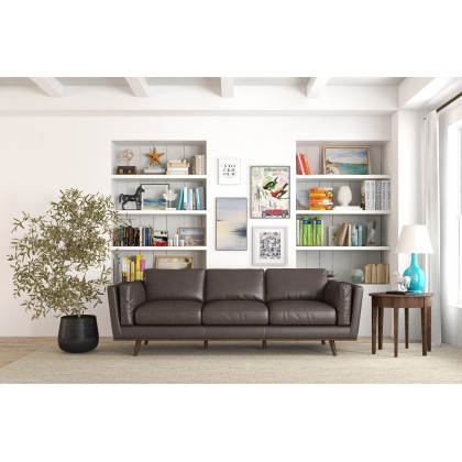 Ashcroft Chase Mid-Century Modern Genuine Leather Sofa - Brown