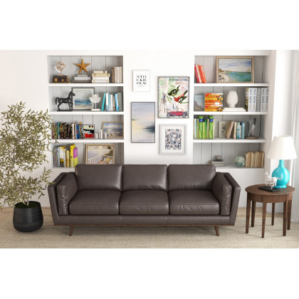 Ashcroft Chase Mid-Century Modern Genuine Leather Sofa - Brown