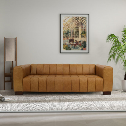 Ashcroft - Dixon Waxy Tan Leather Sofa