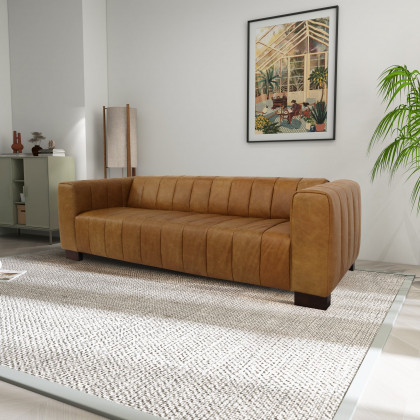 Ashcroft - Dixon Waxy Tan Leather Sofa