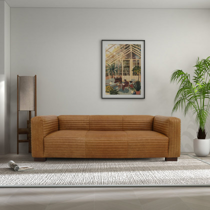 Ashcroft - Foster Waxy Tan Leather Sofa