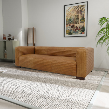 Ashcroft - Foster Waxy Tan Leather Sofa