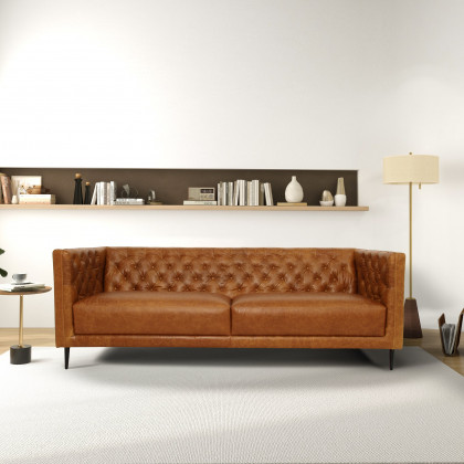 Ashcroft - Vermont Waxy Cognac Leather Sofa