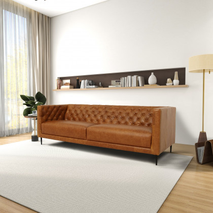 Ashcroft - Vermont Waxy Cognac Leather Sofa