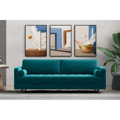 Ashcroft Anthony Pillow Back Velvet Sofa - Teal