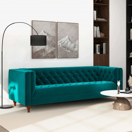 Ashcroft Evelyn Mid-Century Modern Luxury Chesterfield Sofa - Teal Velvet