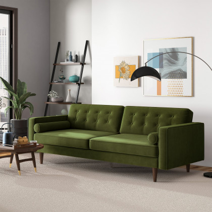 Casey Mid Century Modern Velvet Sofa - Olive Green