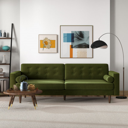 Casey Mid Century Modern Velvet Sofa - Olive Green