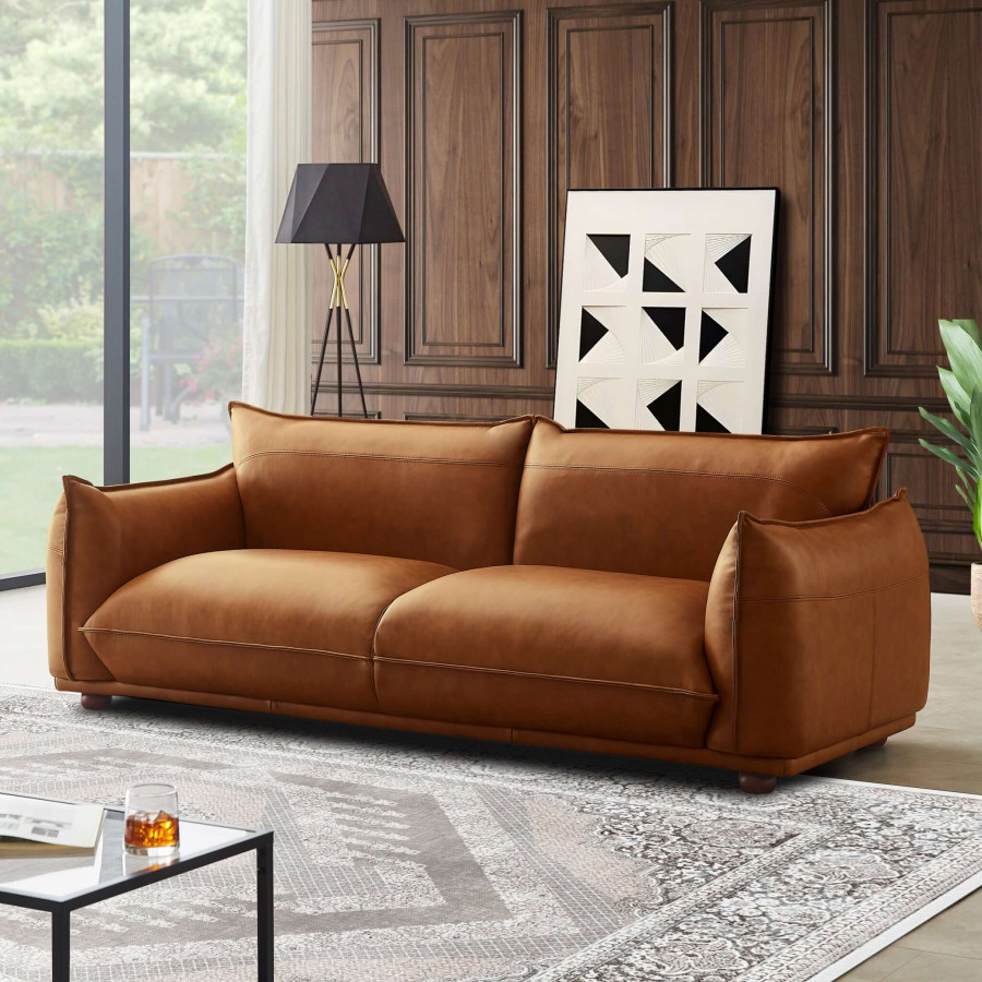 Ashcroft Emma Mid-Century Modern Luxury Leather Sofa - Cognac
