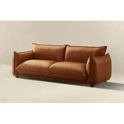 Ashcroft Emma Mid-Century Modern Luxury Leather Sofa - Cognac