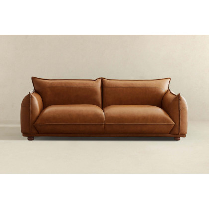 Ashcroft Emma Mid-Century Modern Luxury Leather Sofa - Cognac