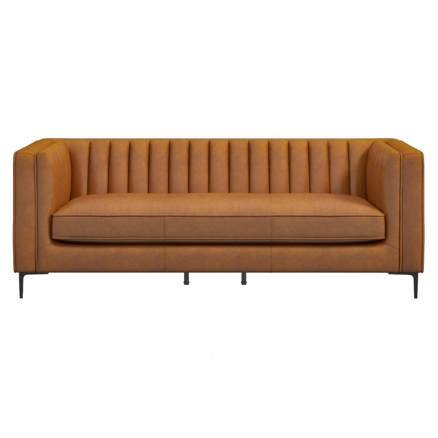 Ashcroft Angelina Cognac PU Leather Sofa 84"