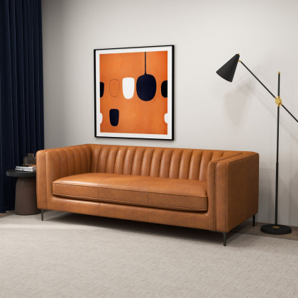 Ashcroft Angelina Cognac PU Leather Sofa 84"