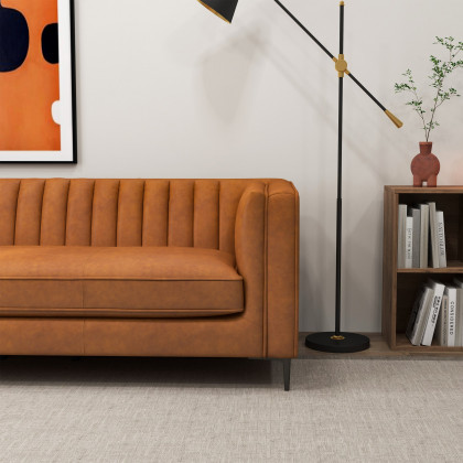 Ashcroft Angelina Cognac PU Leather Sofa 84"