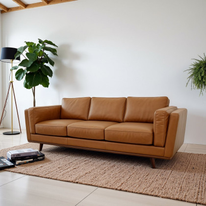 Ashcroft - Chase Mid Century Modern Genuine Leather Sofa