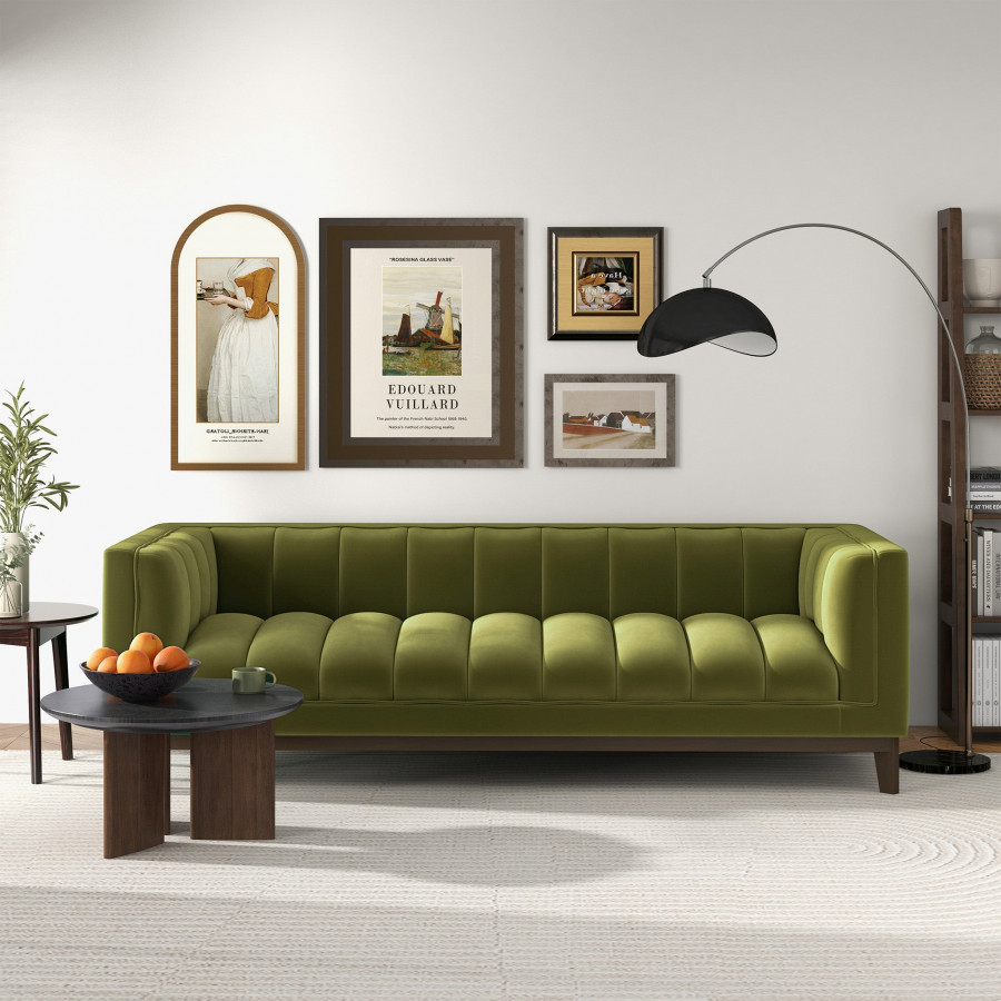 Ashcroft Melissa Mid-Century Modern Sofa - Green Velvet