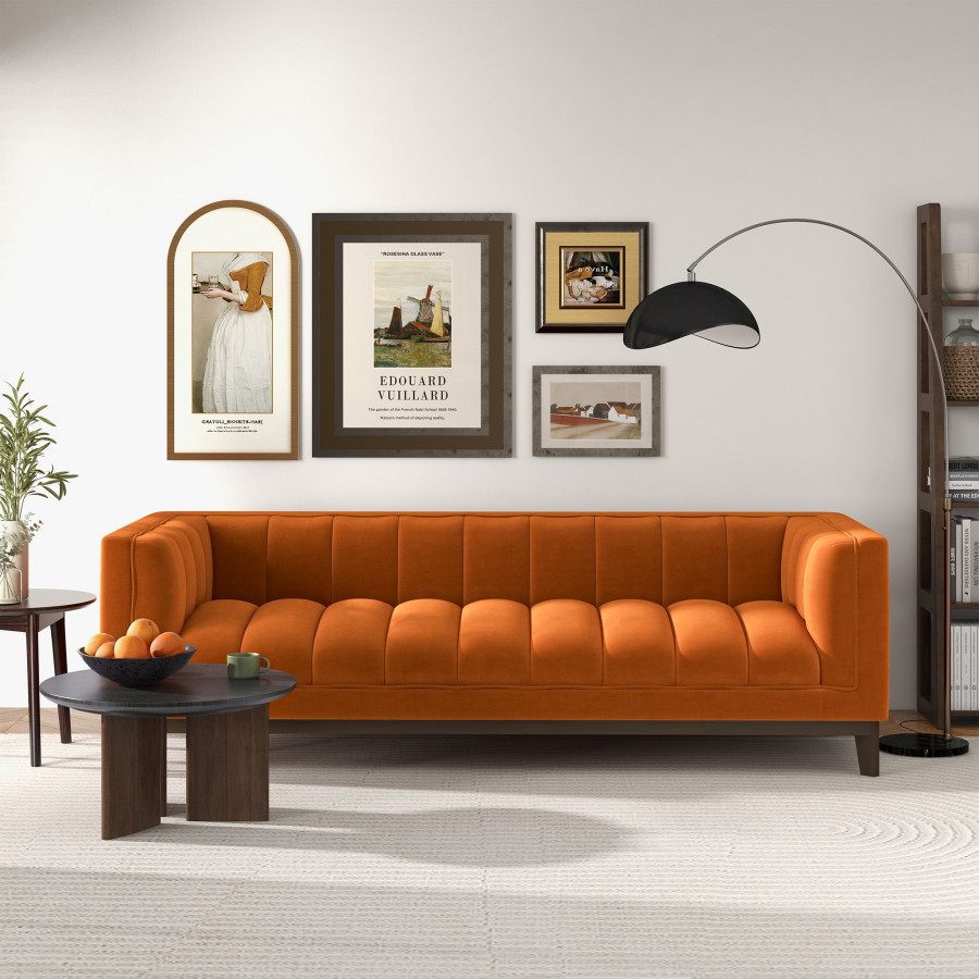 Ashcroft Melissa Mid-Century Modern Sofa - Orange Velvet