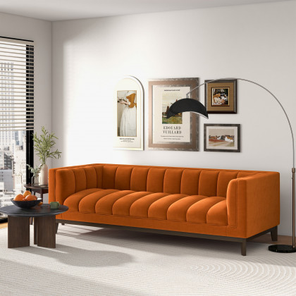 Ashcroft Melissa Mid-Century Modern Sofa - Orange Velvet