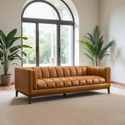 Ashcroft Melissa Mid-Century Modern Sofa - Cognac Vegan Leather