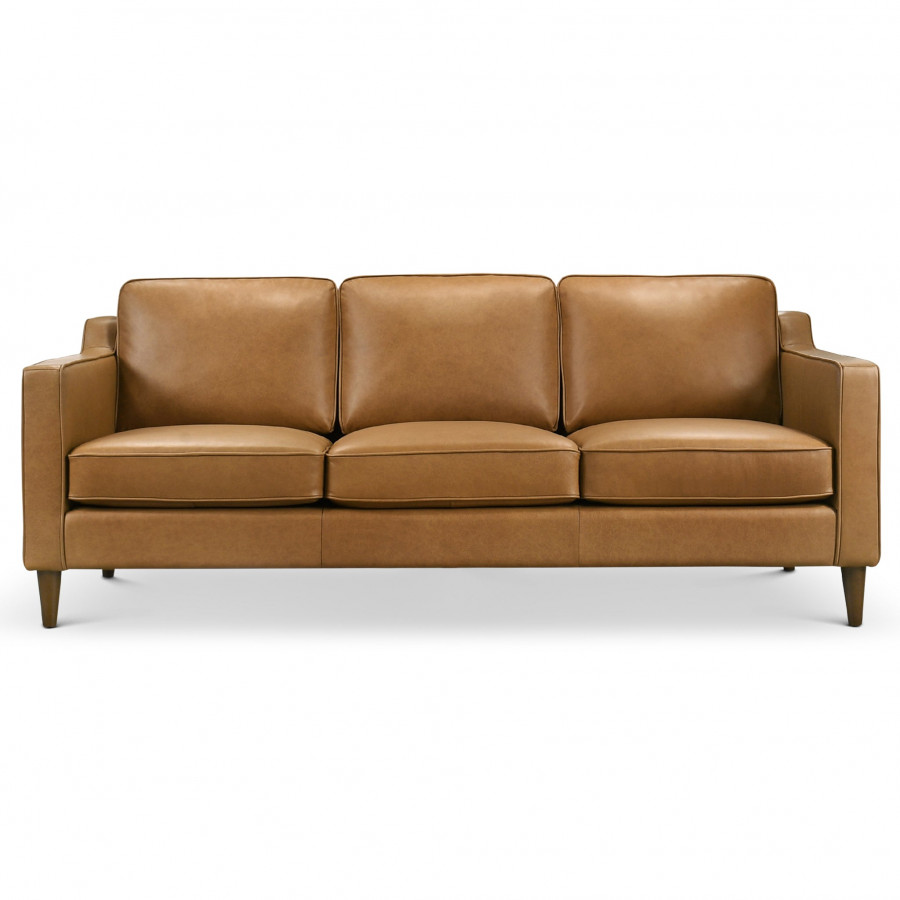 Ashcroft - Cooper Mid Century Modern Tan Leather Sofa