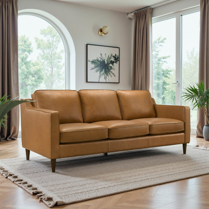Ashcroft - Cooper Mid Century Modern Tan Leather Sofa