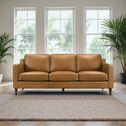 Ashcroft - Cooper Mid Century Modern Tan Leather Sofa