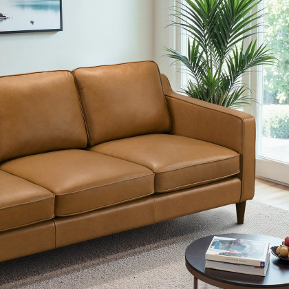 Ashcroft - Cooper Mid Century Modern Tan Leather Sofa