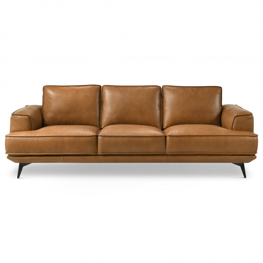 Ashcroft - Knox Genuine Tan Leather Comfortable Sofa