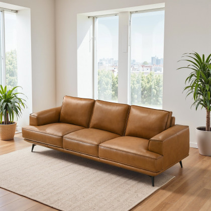 Ashcroft - Knox Genuine Tan Leather Comfortable Sofa