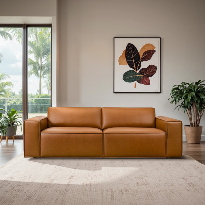 Ashcroft - Uvalde Mid-Century Modern Vegan Leather Luxurious Sofa