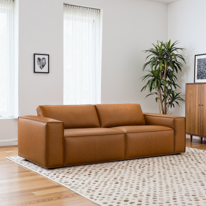 Ashcroft - Uvalde Mid-Century Modern Vegan Leather Luxurious Sofa