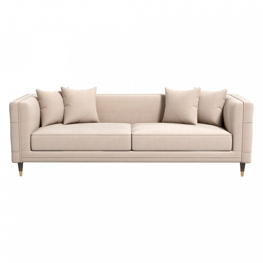 Ashcroft Edward Velvet Sofa - Light Cream