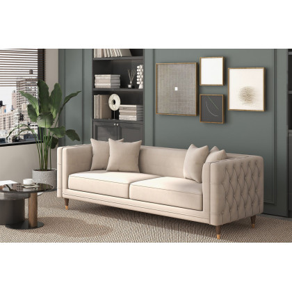 Ashcroft Edward Velvet Sofa - Light Cream