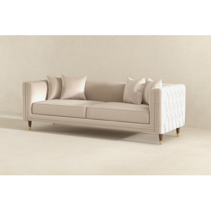 Ashcroft Edward Velvet Sofa - Light Cream
