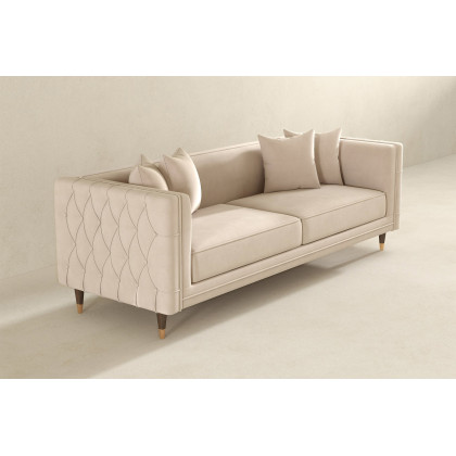 Ashcroft Edward Velvet Sofa - Light Cream