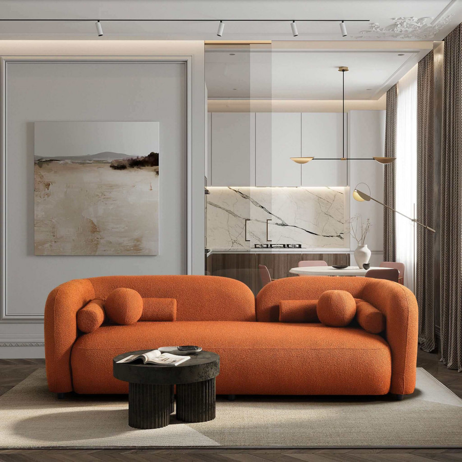 Ashcroft Donna Japandi Style Boucle Sofa - Orange