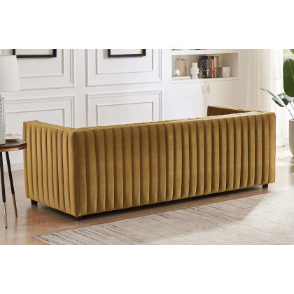 Ashcroft Dominic Channel Tufted Velvet Sofa - Yellow