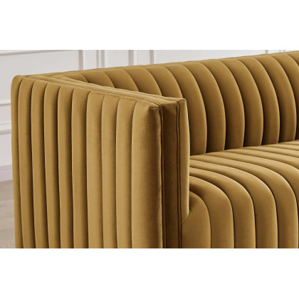 Ashcroft Dominic Channel Tufted Velvet Sofa - Yellow